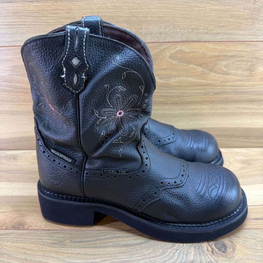 Justin Gypsy Western Steel Toe Waterproof Boots Womens 9 B Black Leather Work